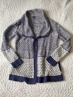 GAP Navy and Creamy White Textured Shawl Collar Cardigan
